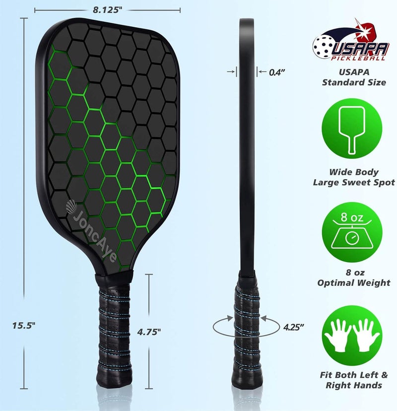JoncAye Pickleball-Paddles-Set of 4 or 2 Rackets by , USAPA Approved Pickle-Ball Equipment with Balls, Bag, Accessories, Fiberglass Graphite Pickleball Racquet Set for Men, Women - Image 5